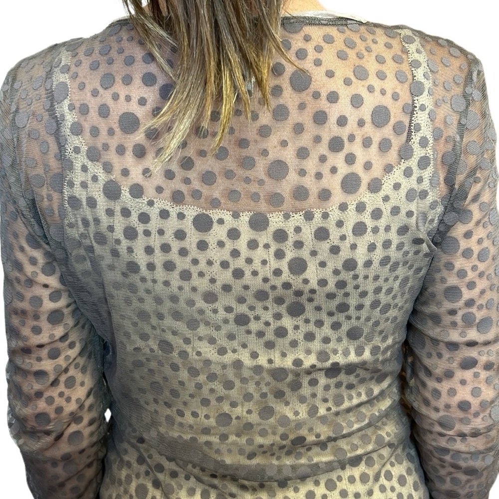 Neesh by D.A.R Anthropologie Sheer Polka Dot Cardigan Top Gray/Brown M - Picture 8 of 11